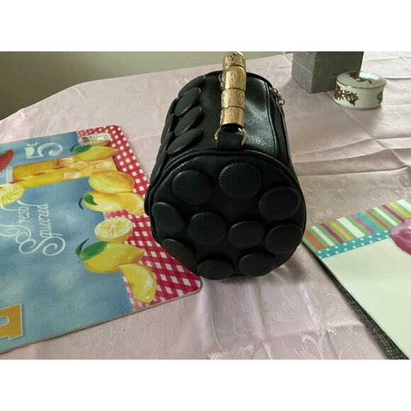 Women ladies button barrel design handbag metal chain tassels black - Picture 4 of 10